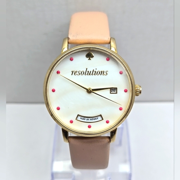 Womens Kate Spade Resolutions Gold Tone Watch Mother Of Pearl Pink New Battery - Picture 1 of 11